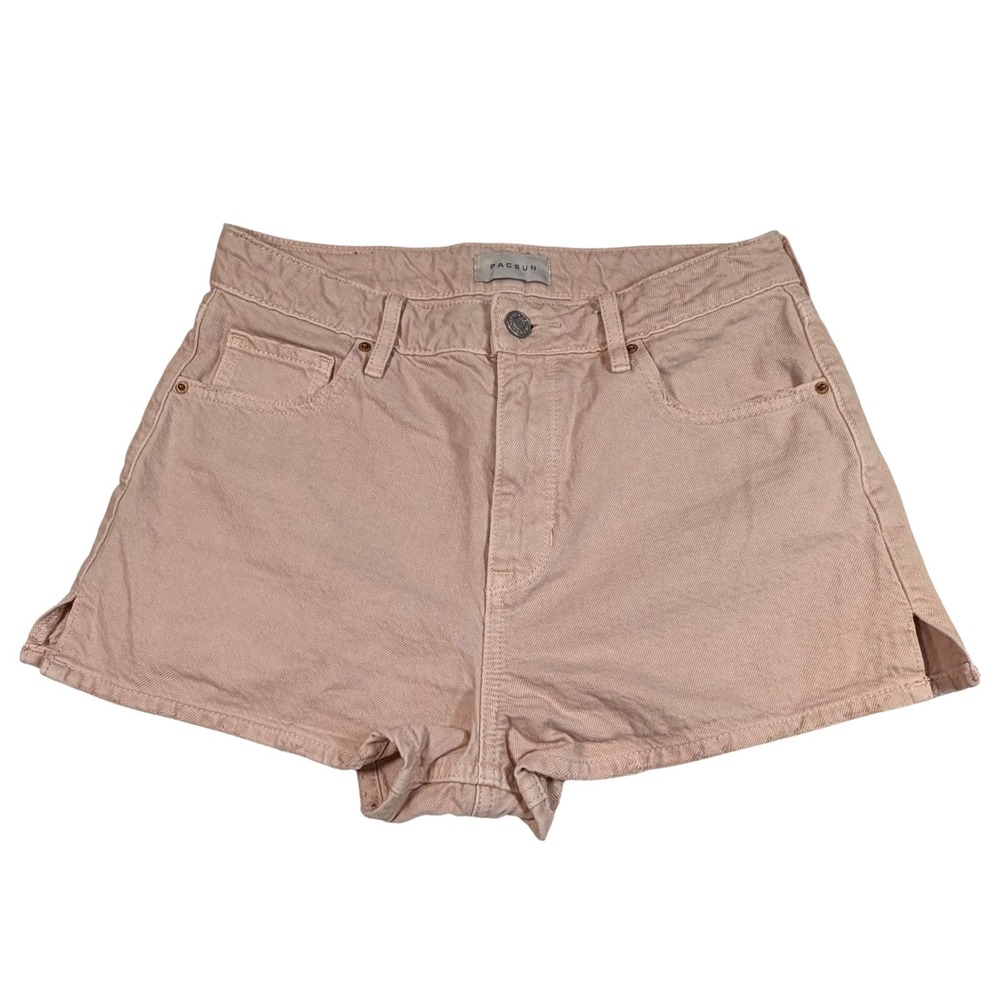 PacSun‎ High Rise Festival Shorts 27 Pink Denim Side Slit Distressed Cotton